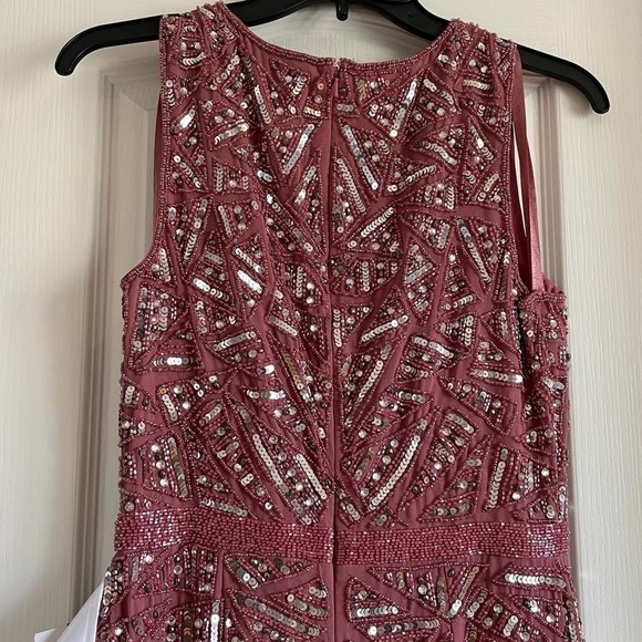 Nwt Mac Duggal Triangle Bead & Sequin Pattern Midi Sheath Dress in Rosewood Pink - Picture 8 of 15